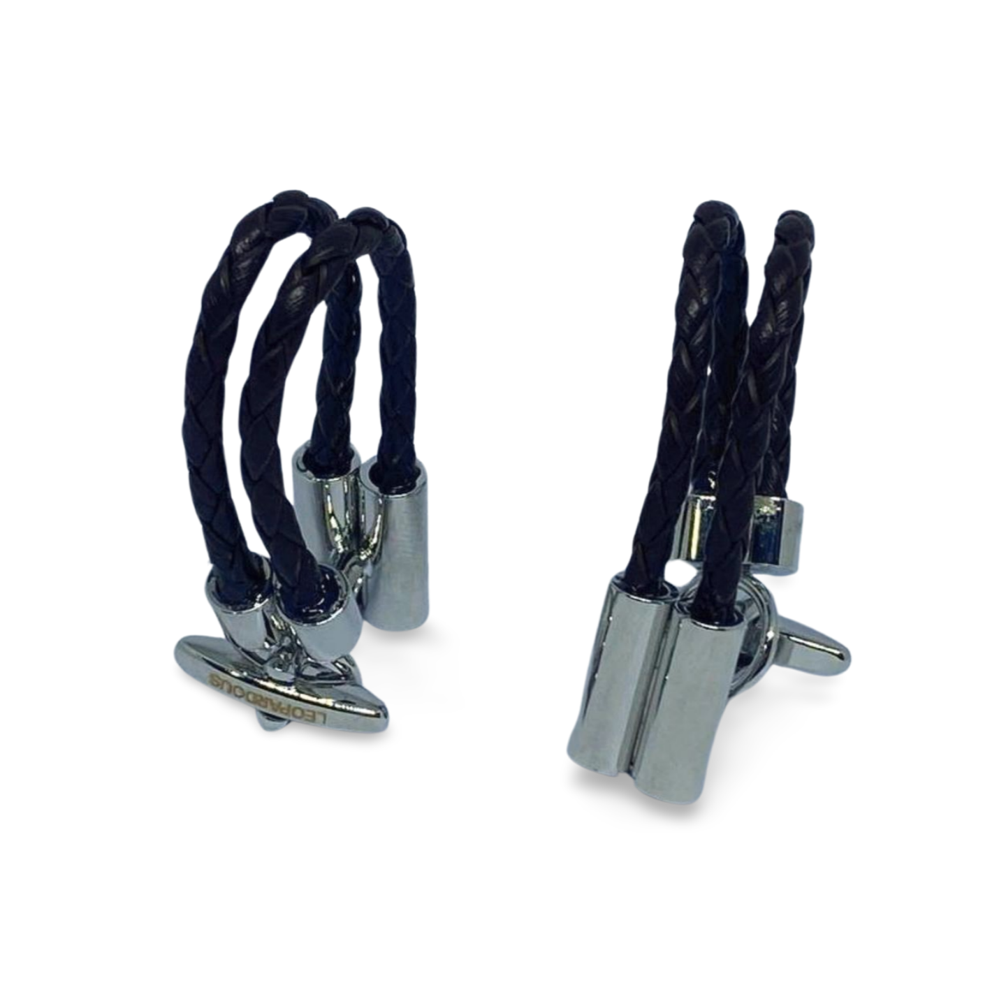 Cufflinks - Metal & Dark Brown Leather