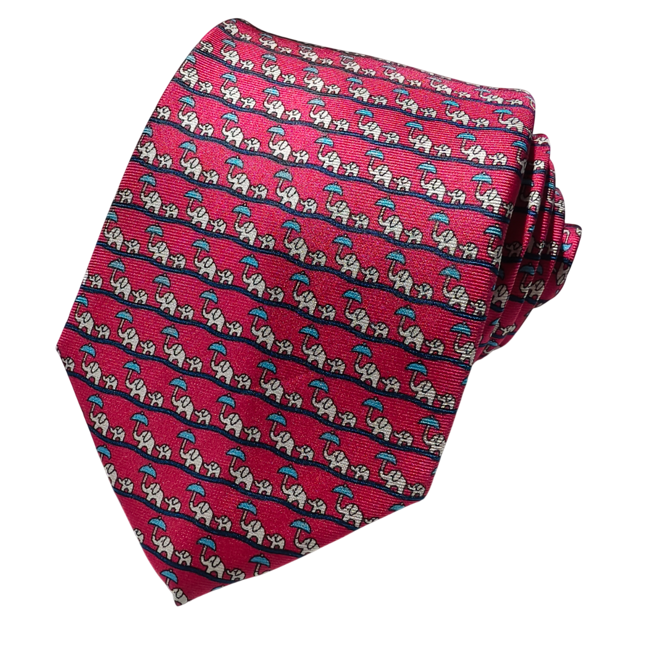 Elephant on Red Silk Tie