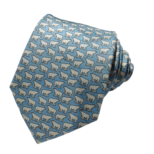 Polar Bear on Baby Blue Silk Tie