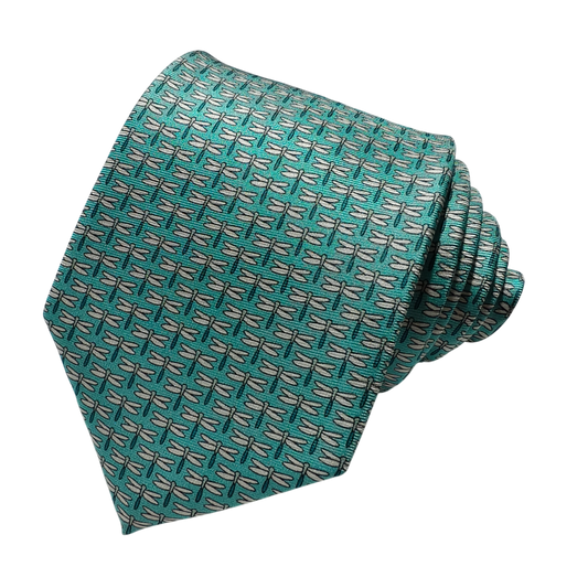 Dragonfly on Light Green Silk Tie