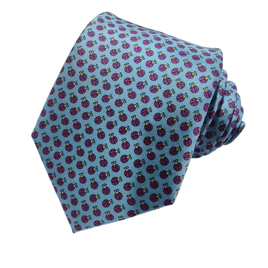 Lady Bug on Light Blue Silk Tie