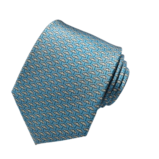 Umbrella on Baby Blue Silk Tie